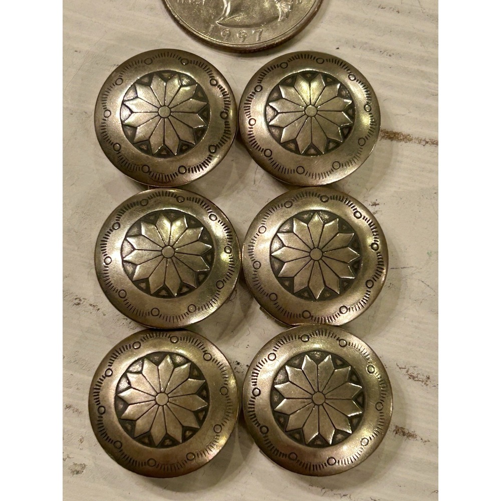 Sterling Vintage Matching 6 Button Covers NAVAJO Native American Floral Etched
